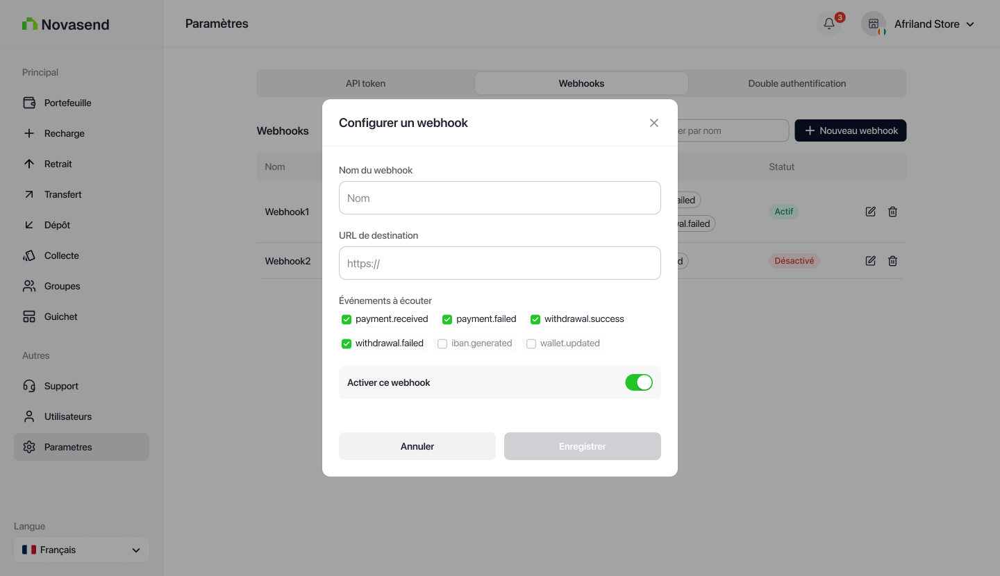 Aperçu du tableau de bord